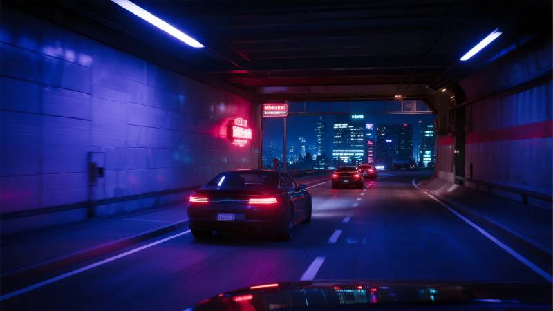 夜行隧道光影图片