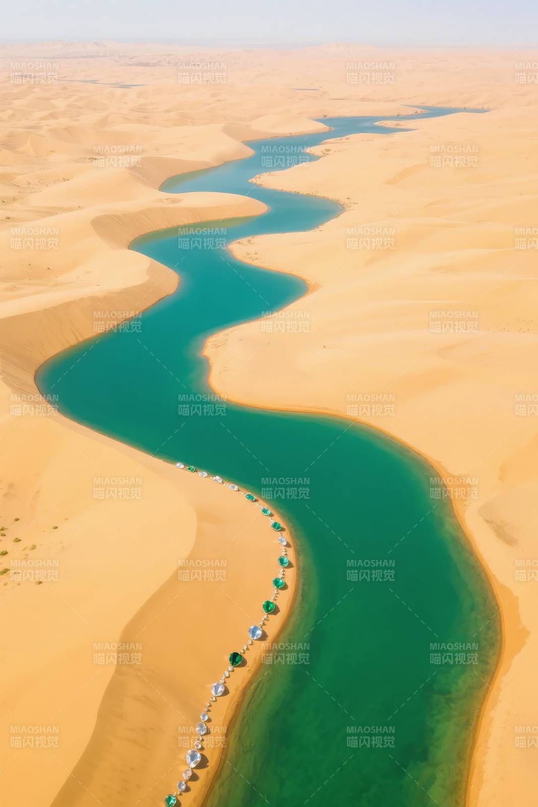 沙漠绿洲蜿蜒流淌图片