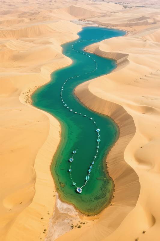 沙漠绿洲蜿蜒如玉图片