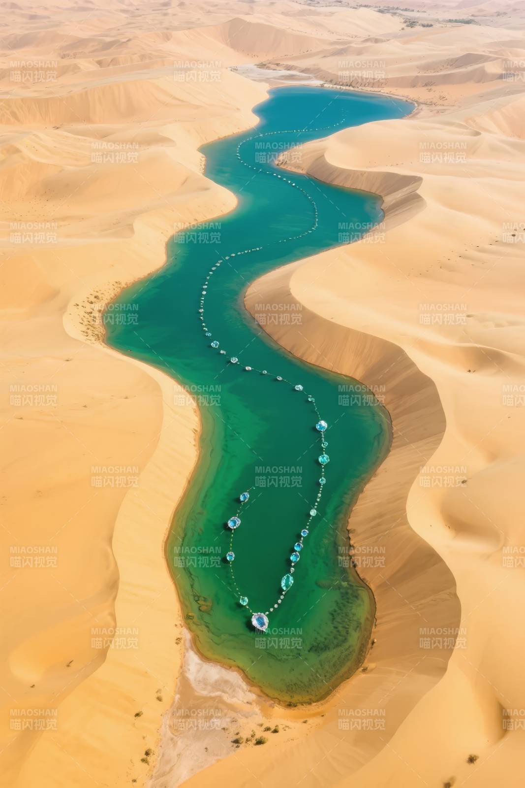 沙漠绿洲蜿蜒如玉图片
