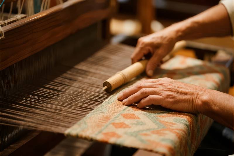 织布匠人手工编织图片