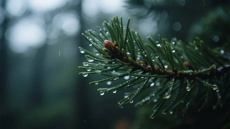 雨中松枝滴水图片