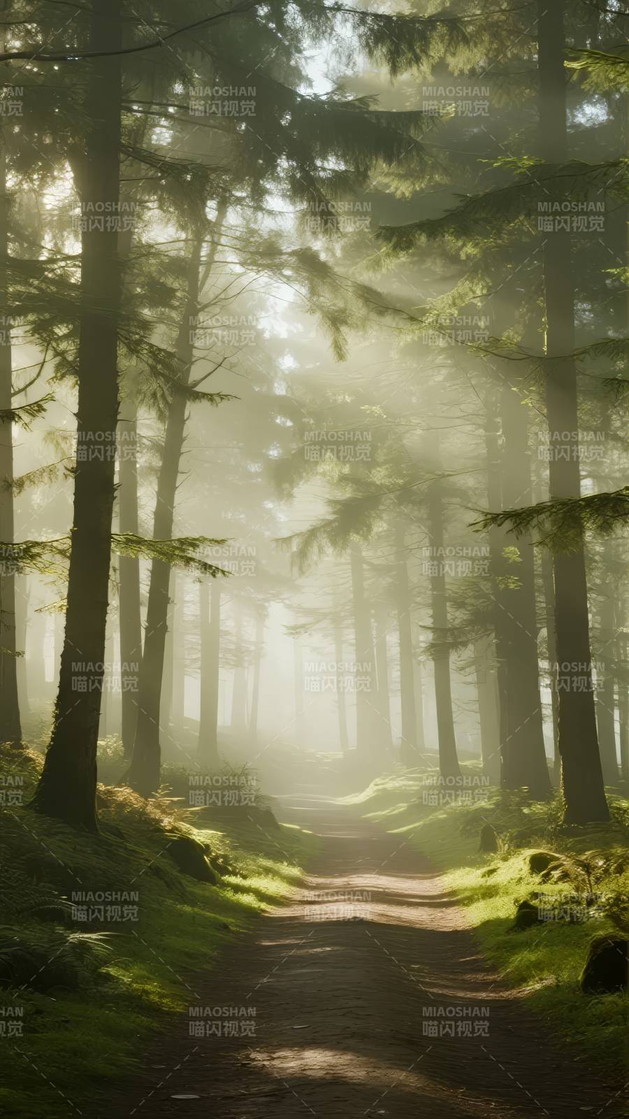 晨雾森林小径图片