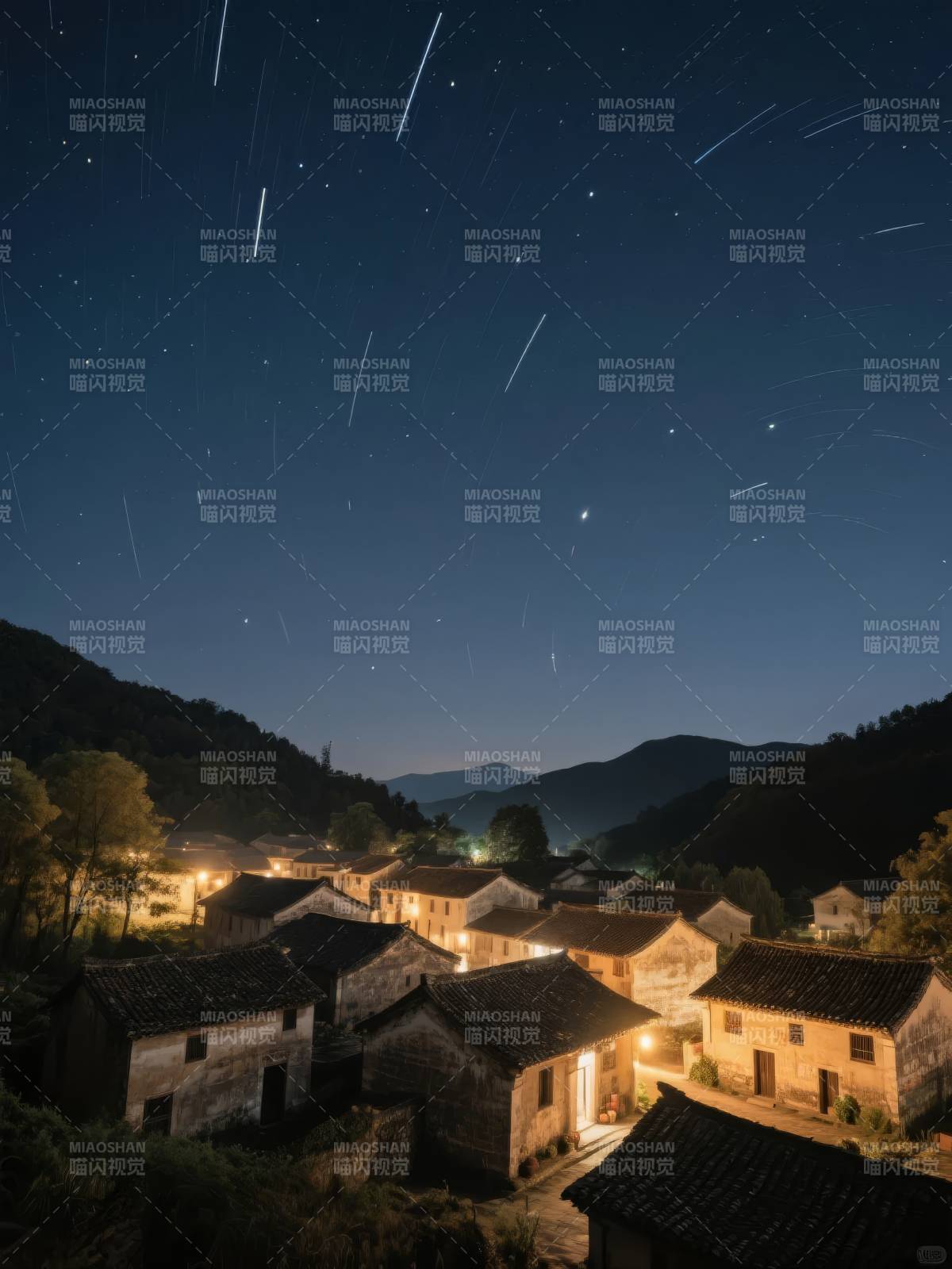 星空下的古村落图片