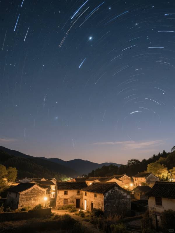 星轨下的古村落图片