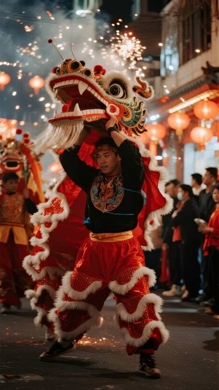 舞狮迎春夜图片