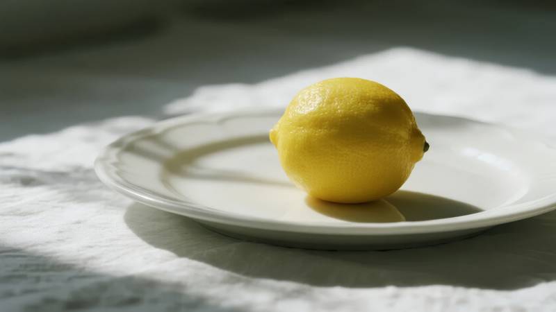 柠檬静置于盘中图片