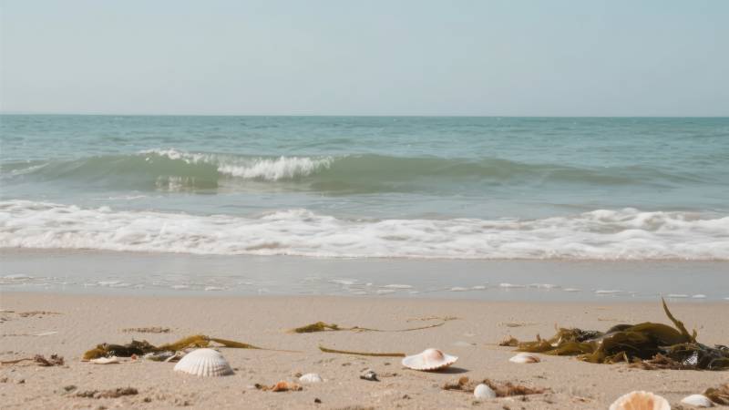海滩贝壳与海浪图片