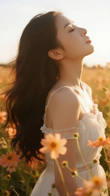 花间少女静享阳光图片