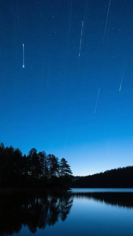 星河倒映湖畔夜图片