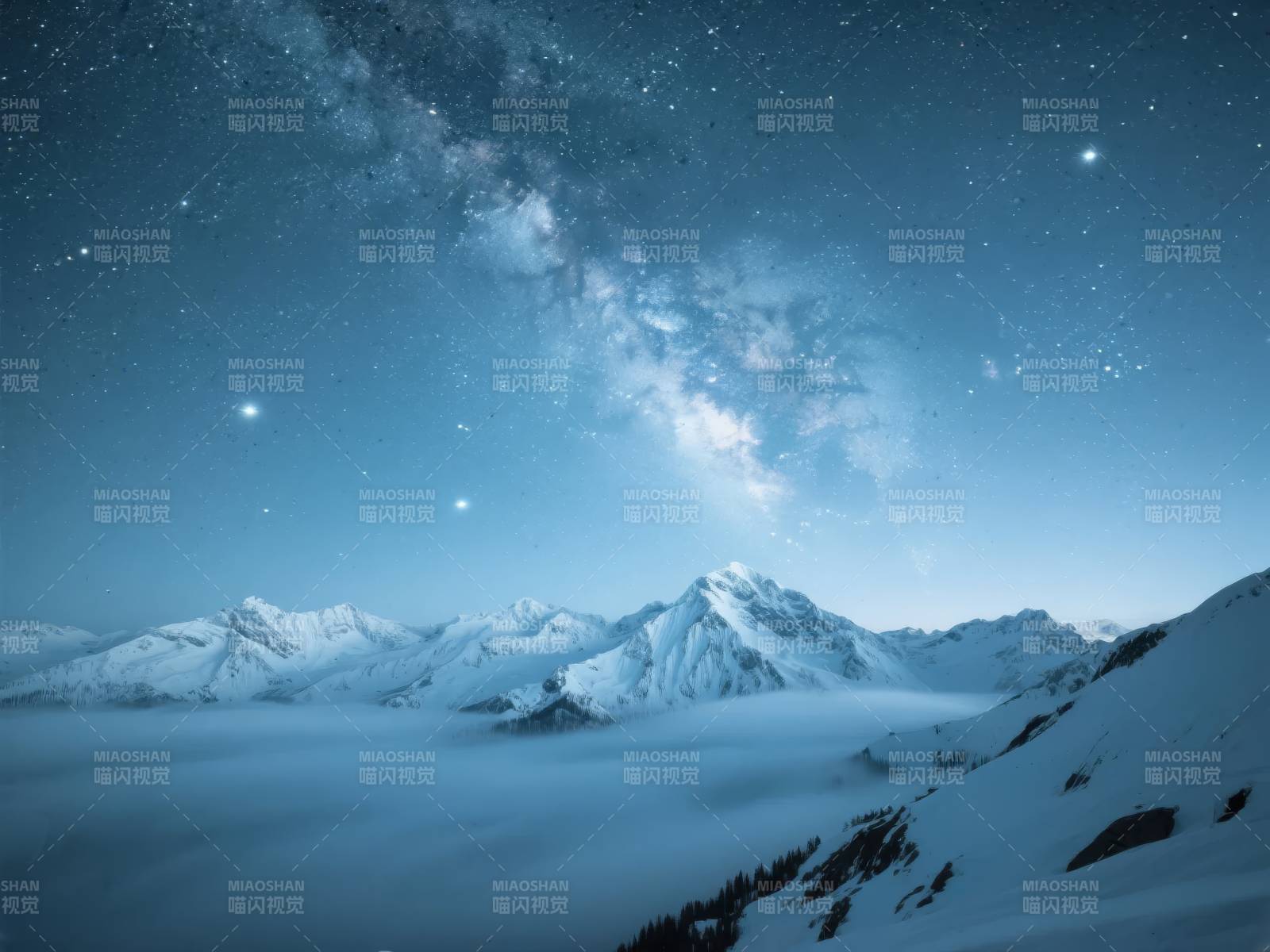 星河雪山夜景图片