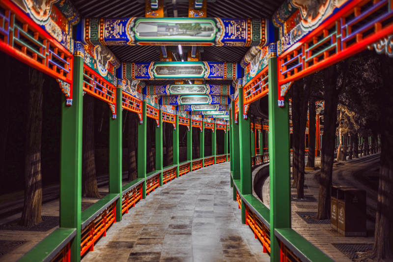 颐和园古色古香长廊图片