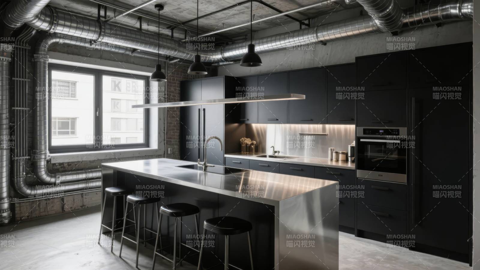 现代工业风厨房图片