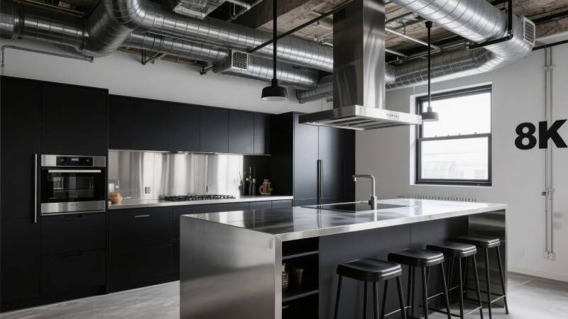 现代工业风厨房图片