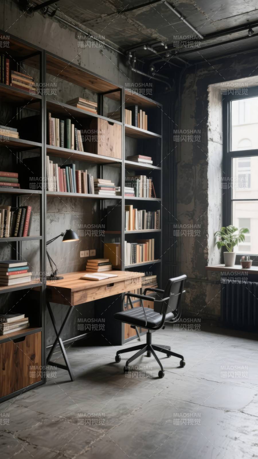 工业风书房一角图片