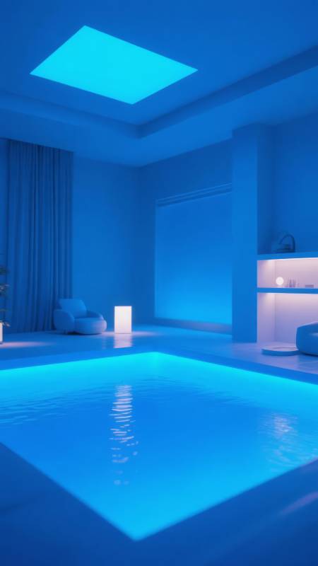 蓝色泳池夜景图片