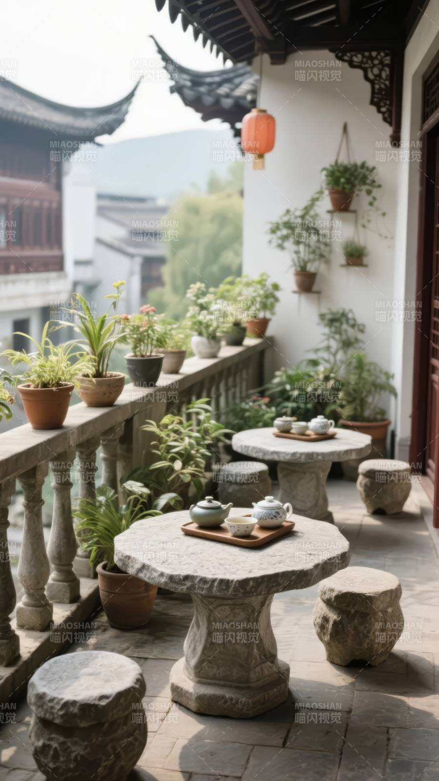 庭院茶香静谧时光图片