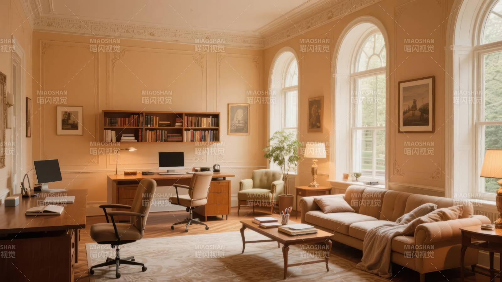 典雅书房客厅融合图片