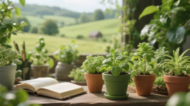 窗台绿植与书本图片