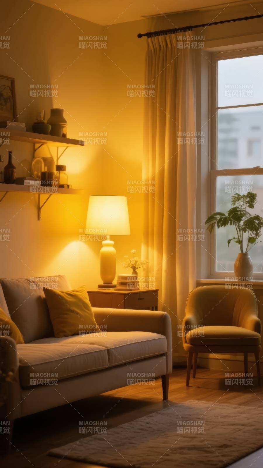 温馨客厅夜景图片