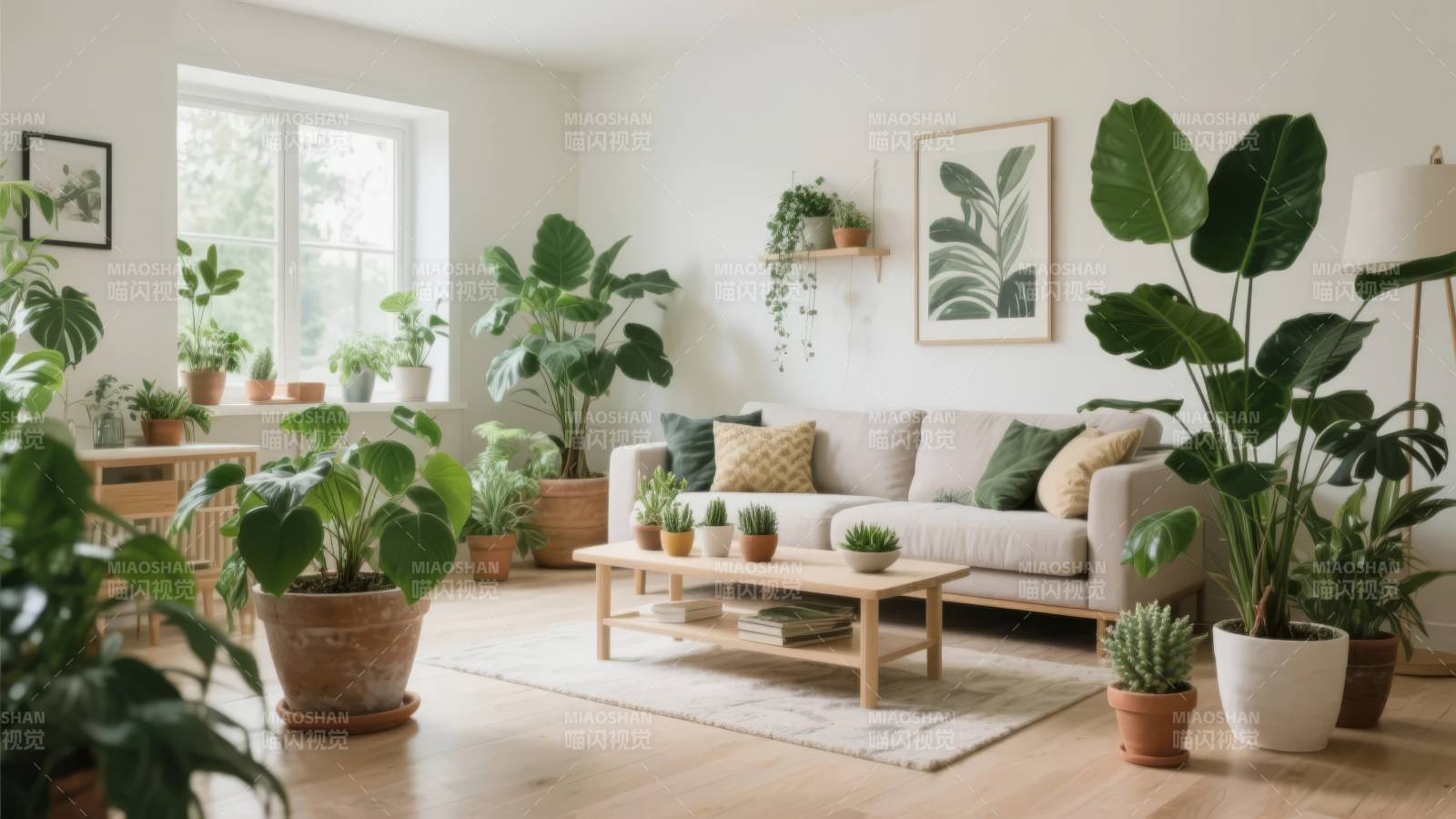 绿植环绕的温馨客厅图片