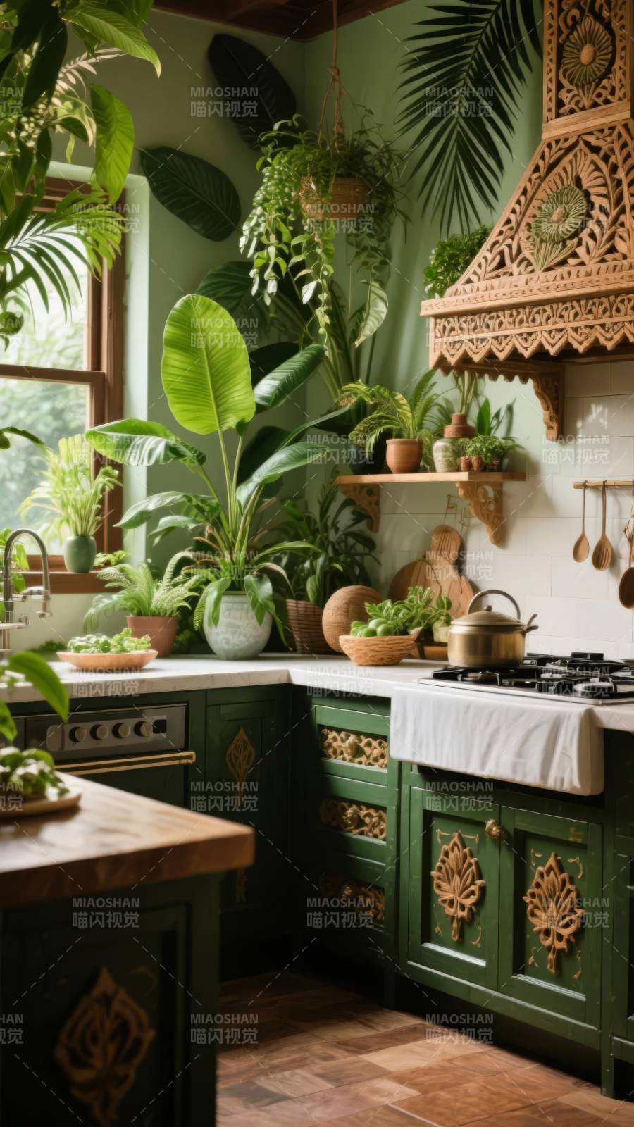 绿意盎然的厨房图片