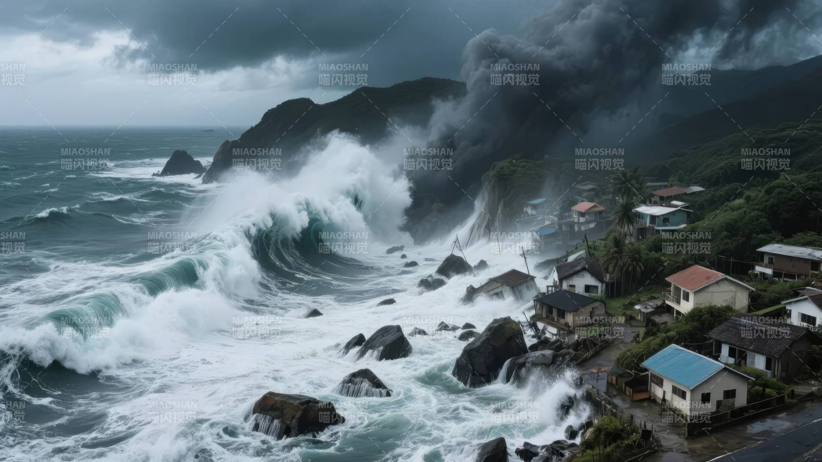 海啸来袭 村庄危急图片