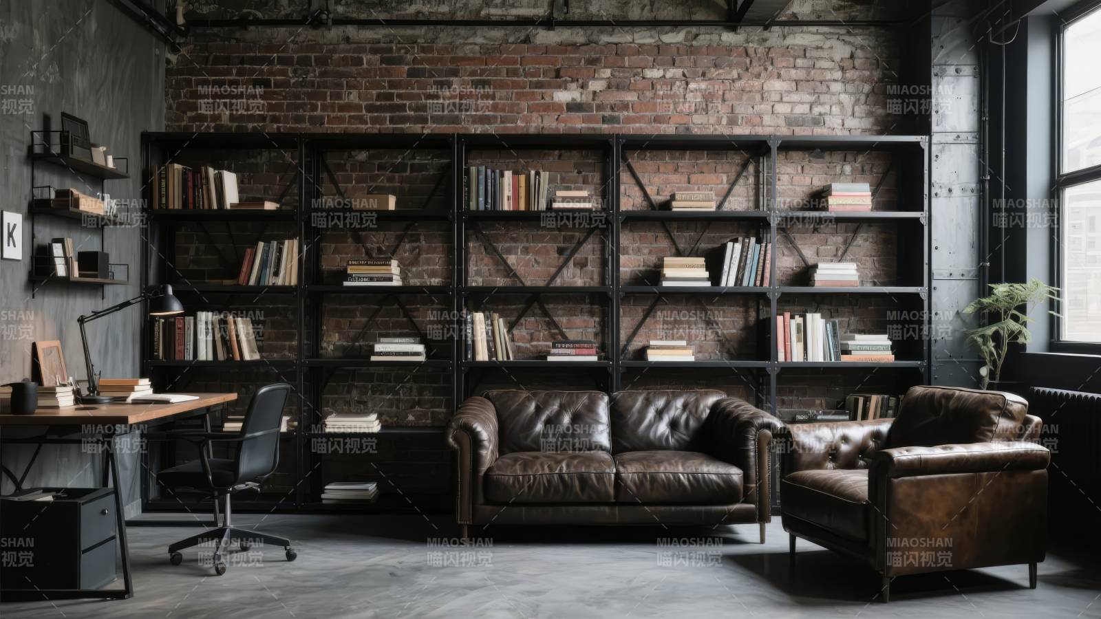 工业风书房一角图片