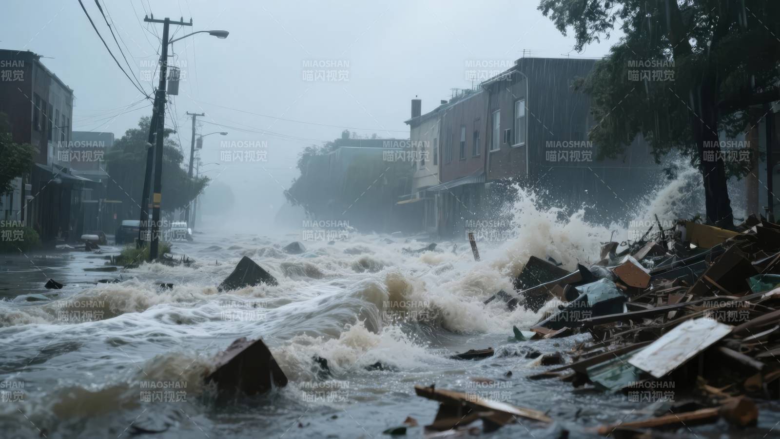 洪水肆虐街道图片