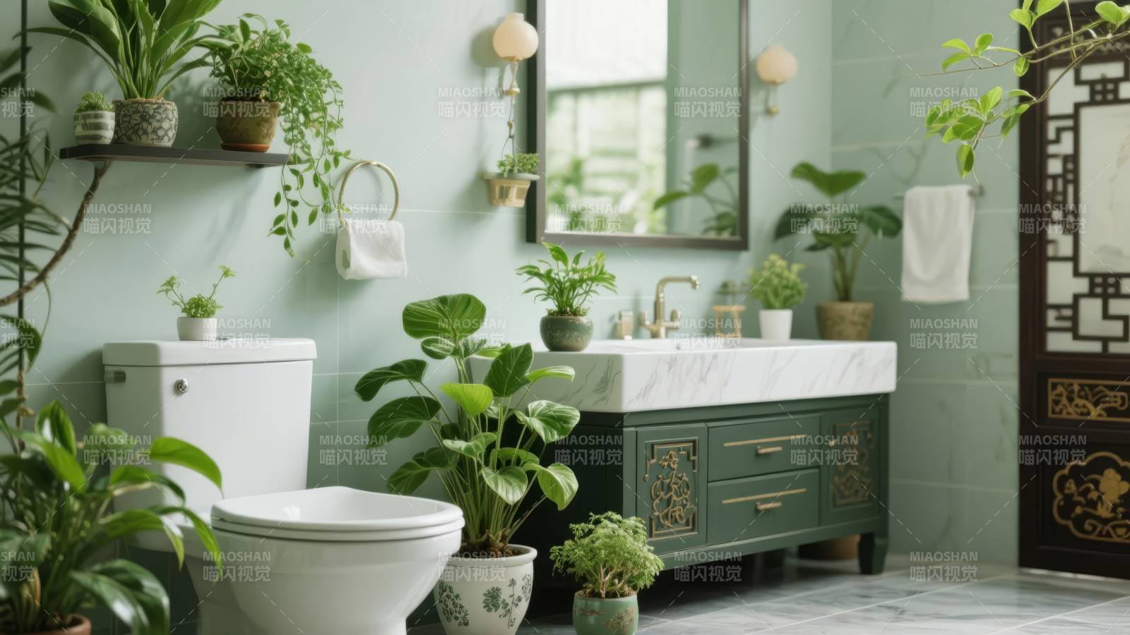 绿意盎然的浴室图片