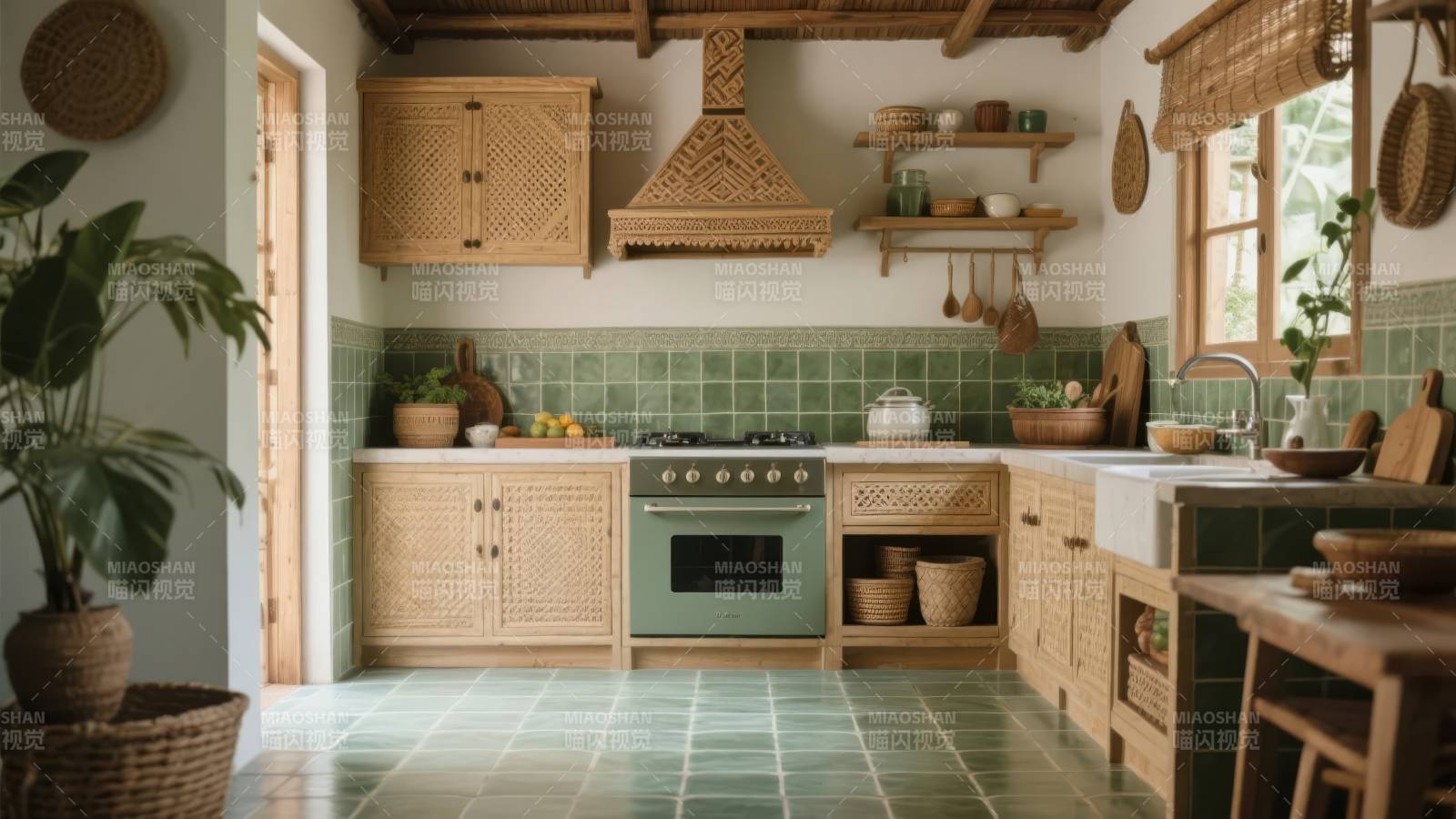绿意盎然的田园厨房图片