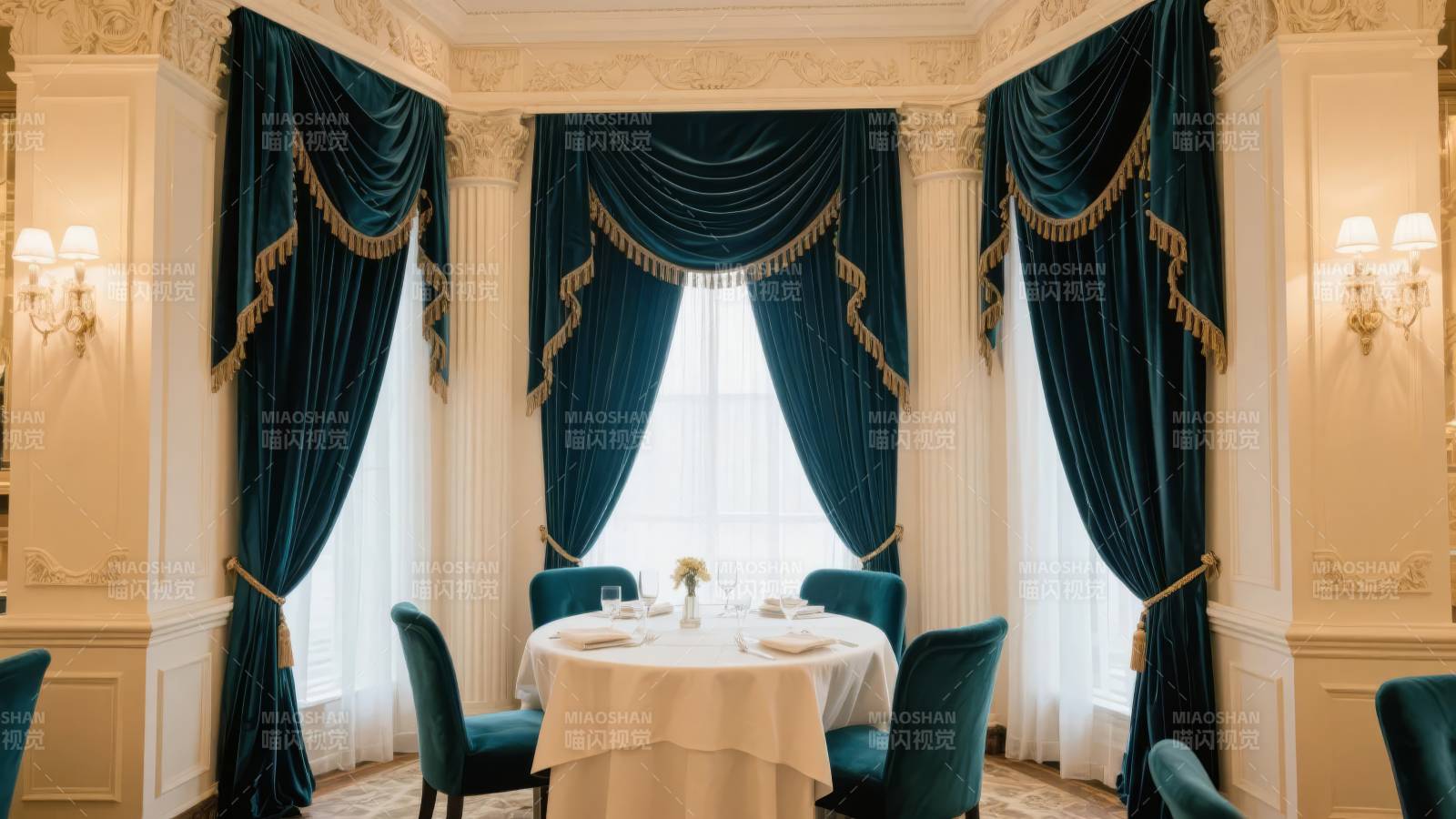 典雅餐厅 蓝幕映衬图片