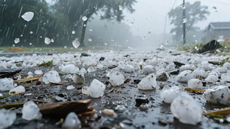 冰雹落地瞬间图片