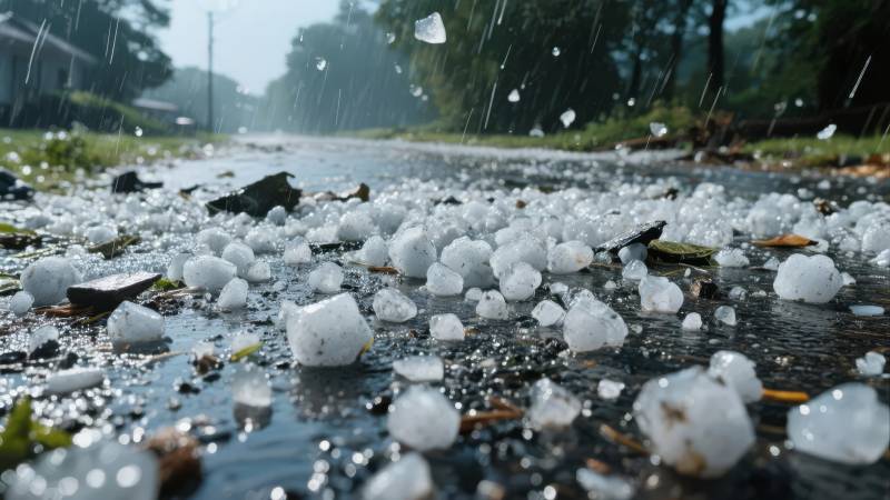 冰雹覆盖路面图片