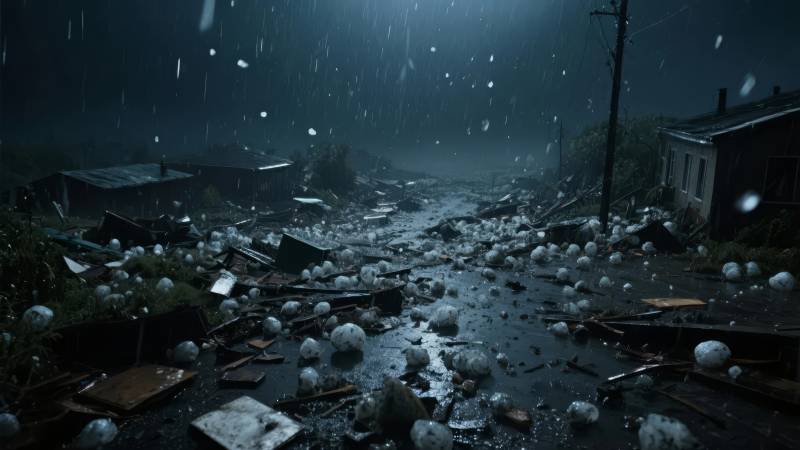 暴雨夜的废墟图片