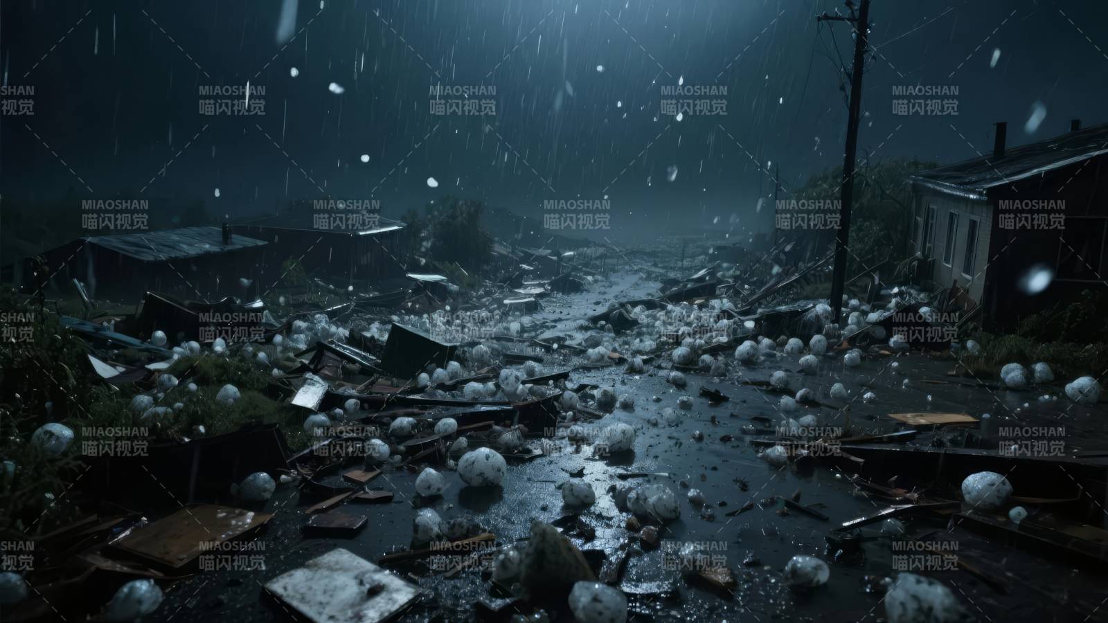 暴雨夜的废墟图片