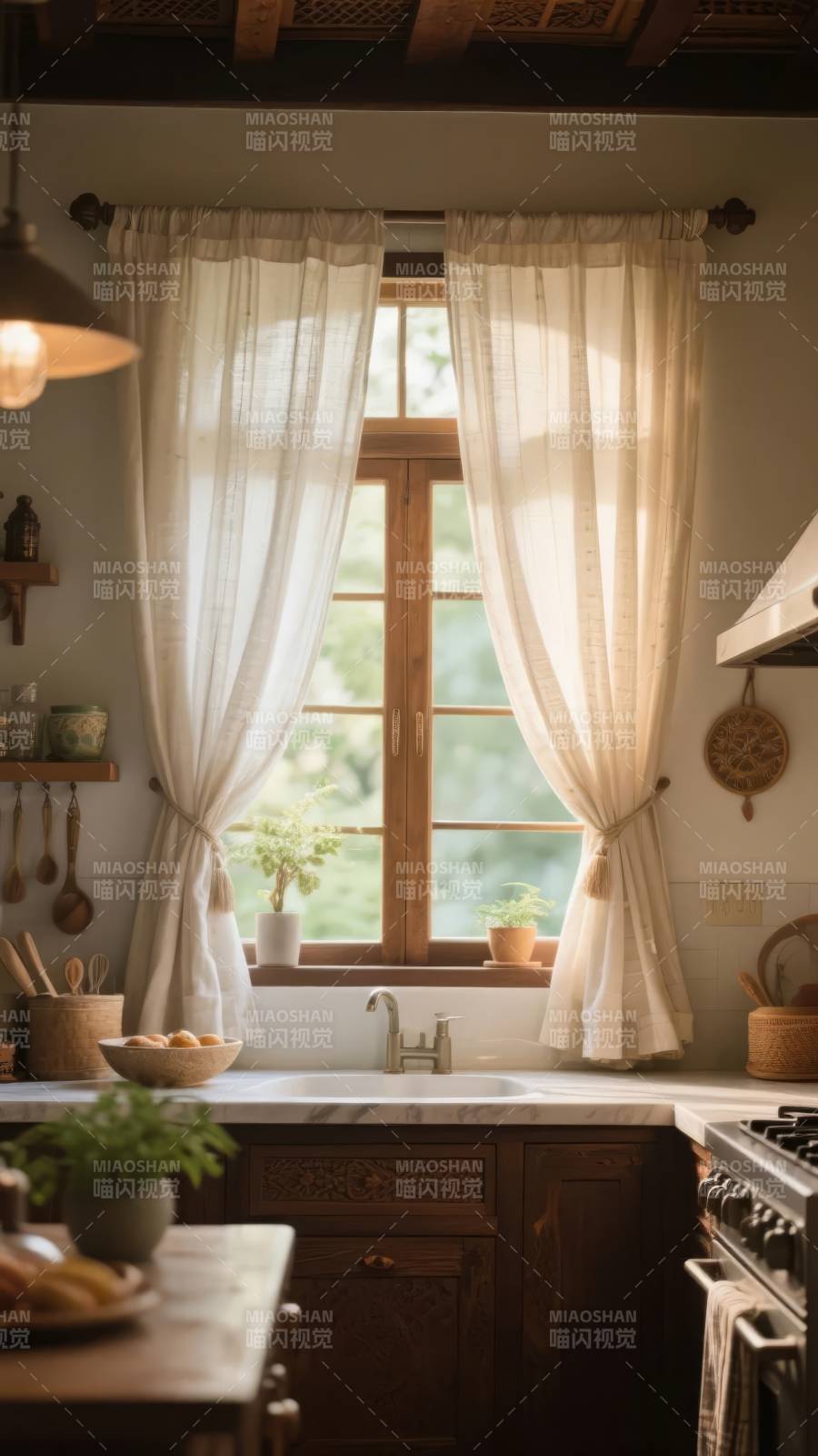 温馨厨房窗景图片