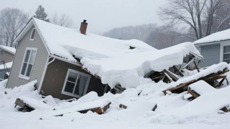 雪压塌房屋图片