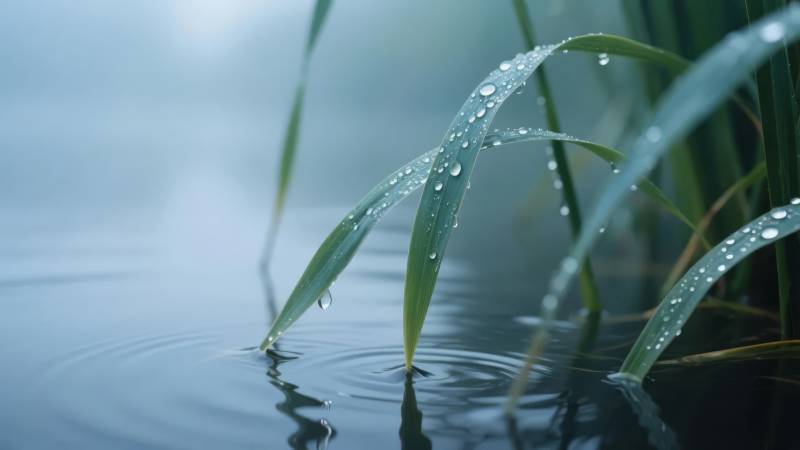 水珠轻拂草尖图片