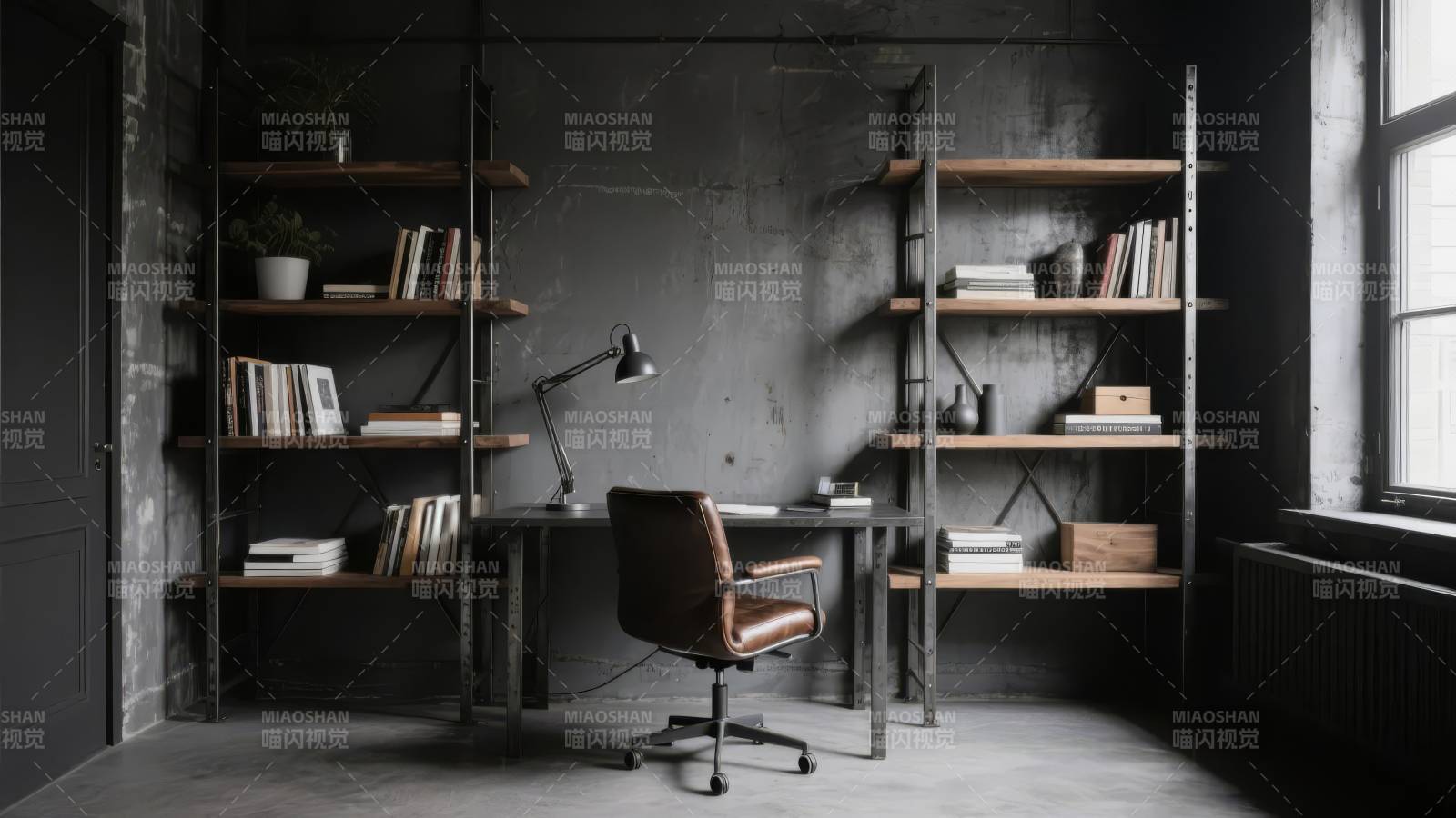 工业风书房一角图片