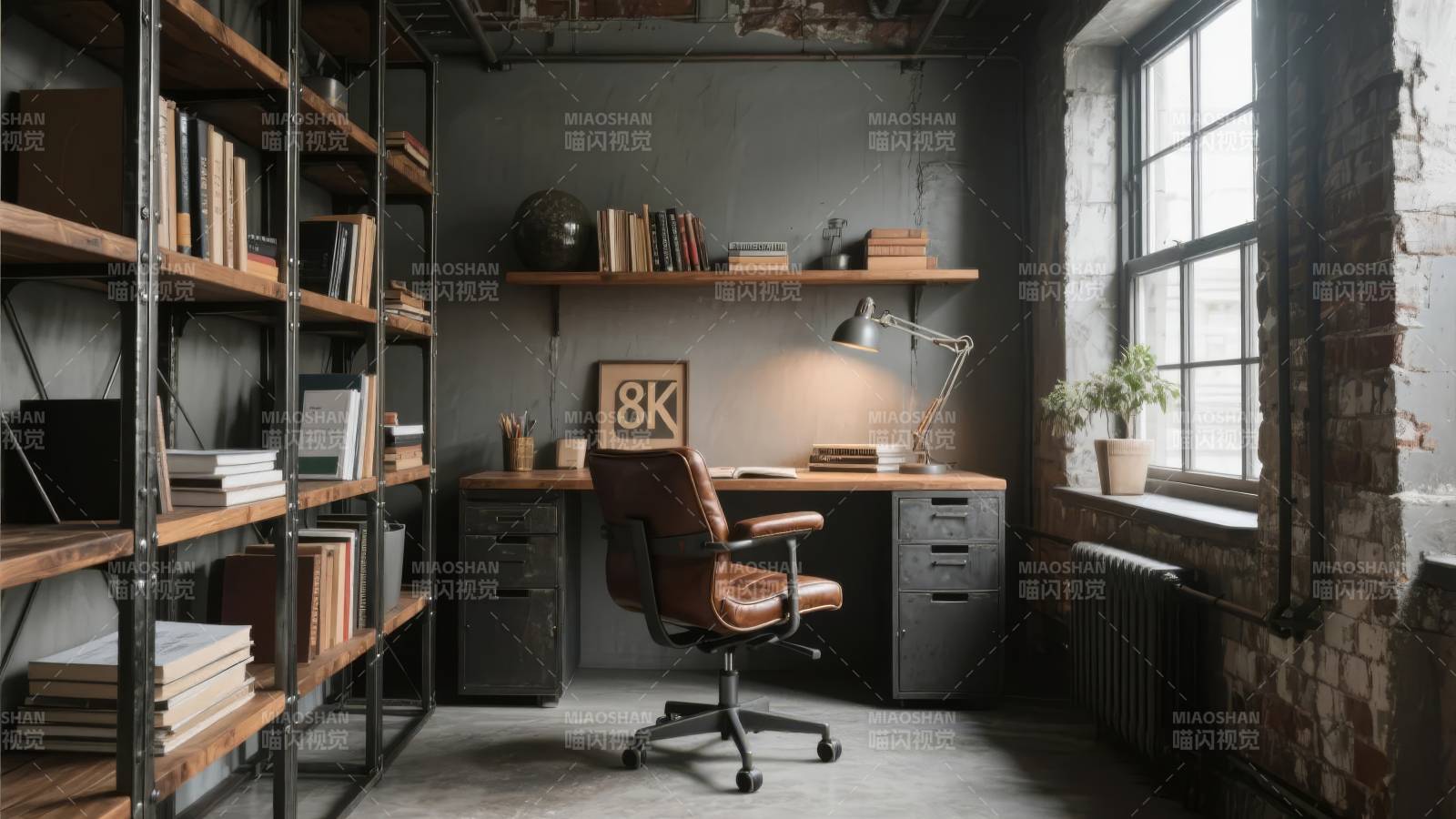 工业风书房一角图片