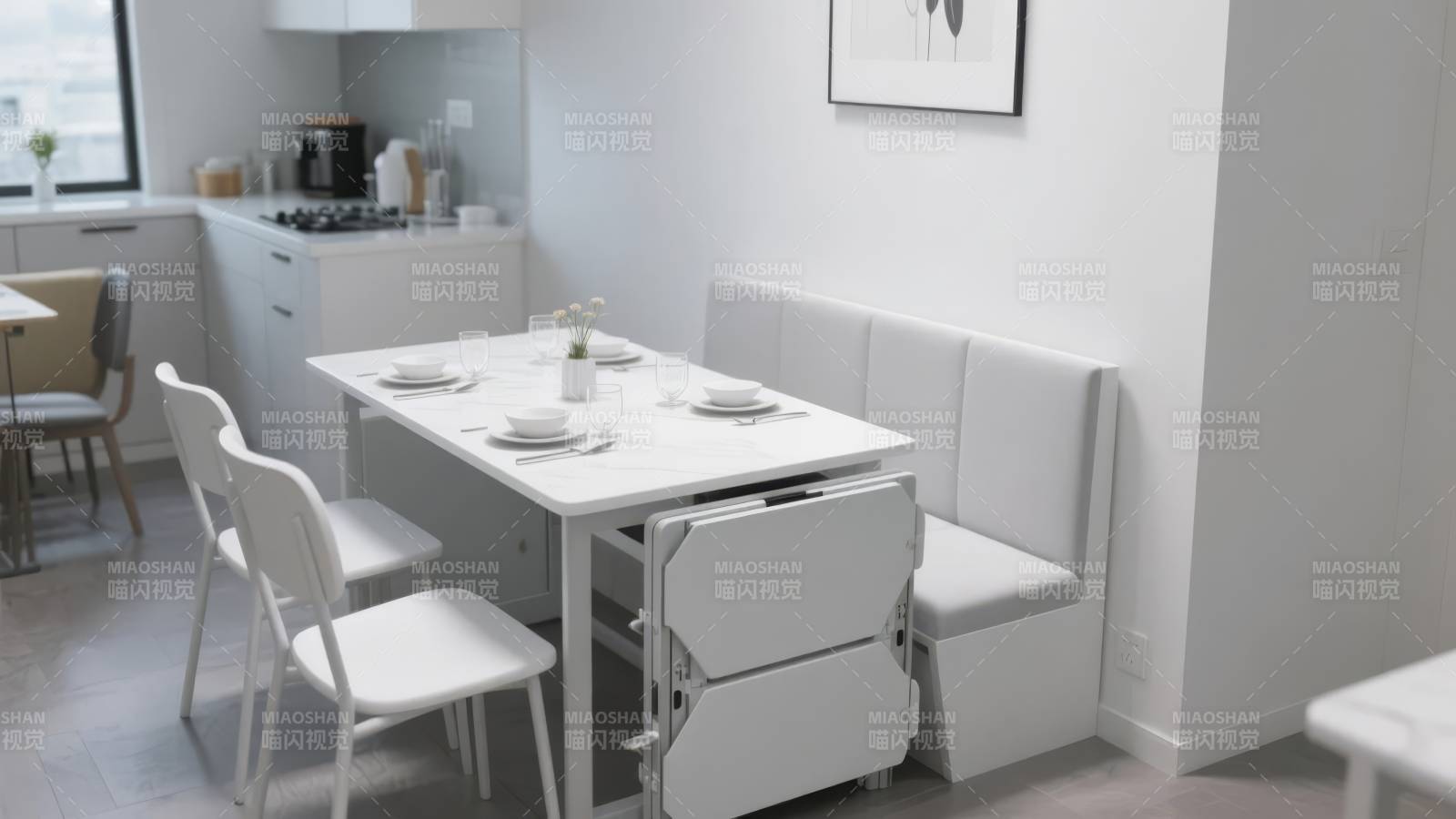 简约白色餐厅一角图片