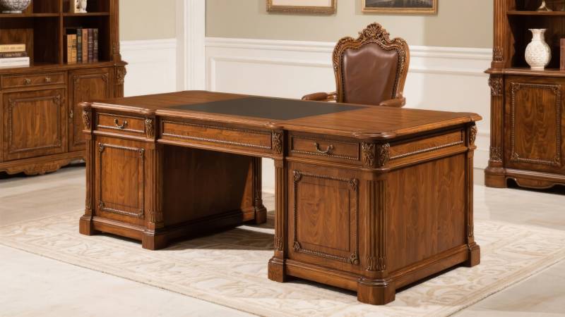 古典实木书桌椅图片