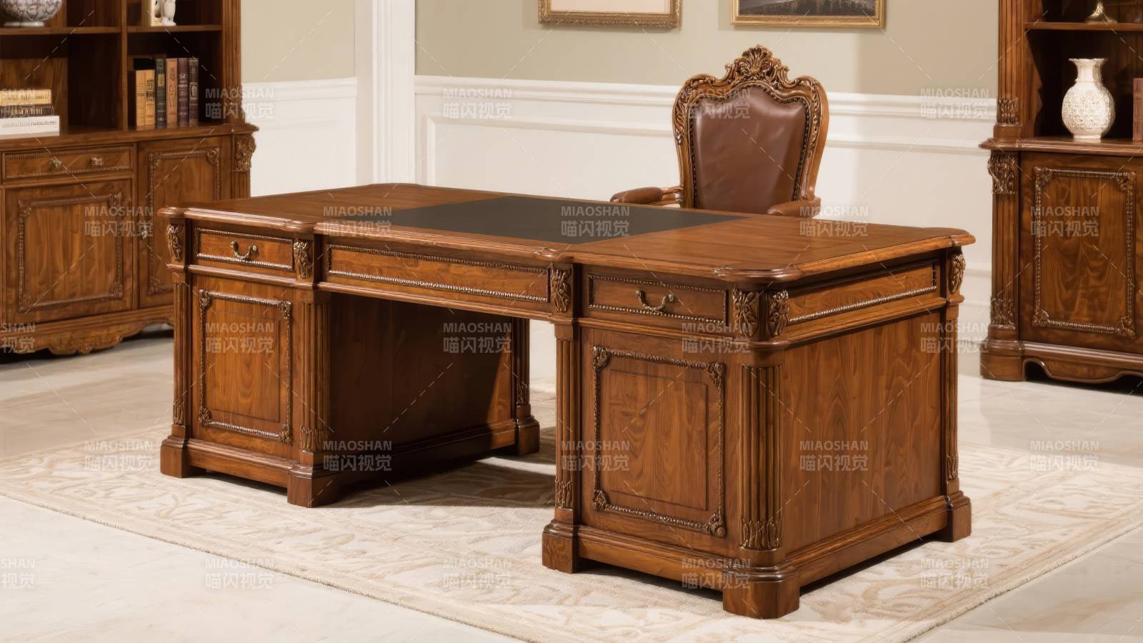 古典实木书桌椅图片