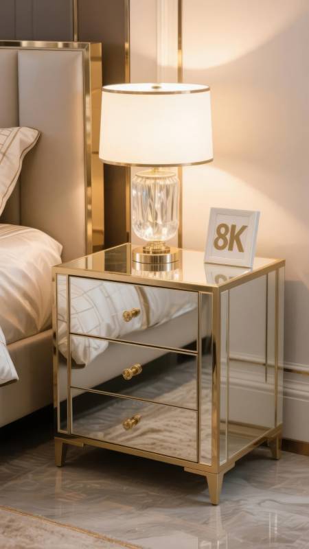 镜面床头柜配灯图片