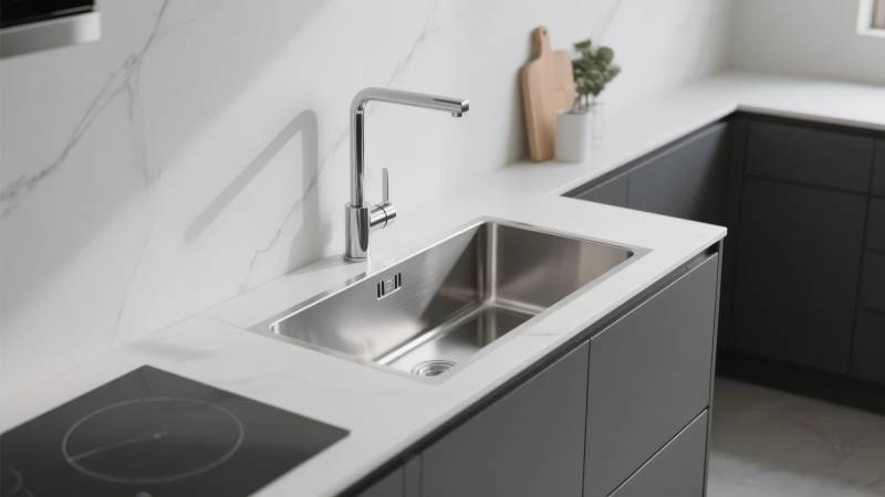 现代厨房水槽特写图片