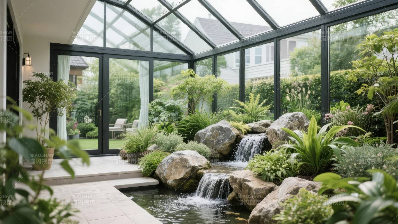 室内花园瀑布景观图片