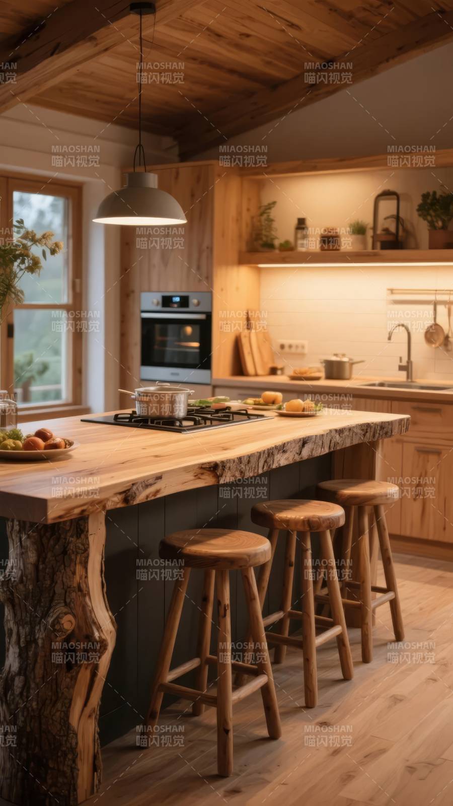 原木风厨房设计图片