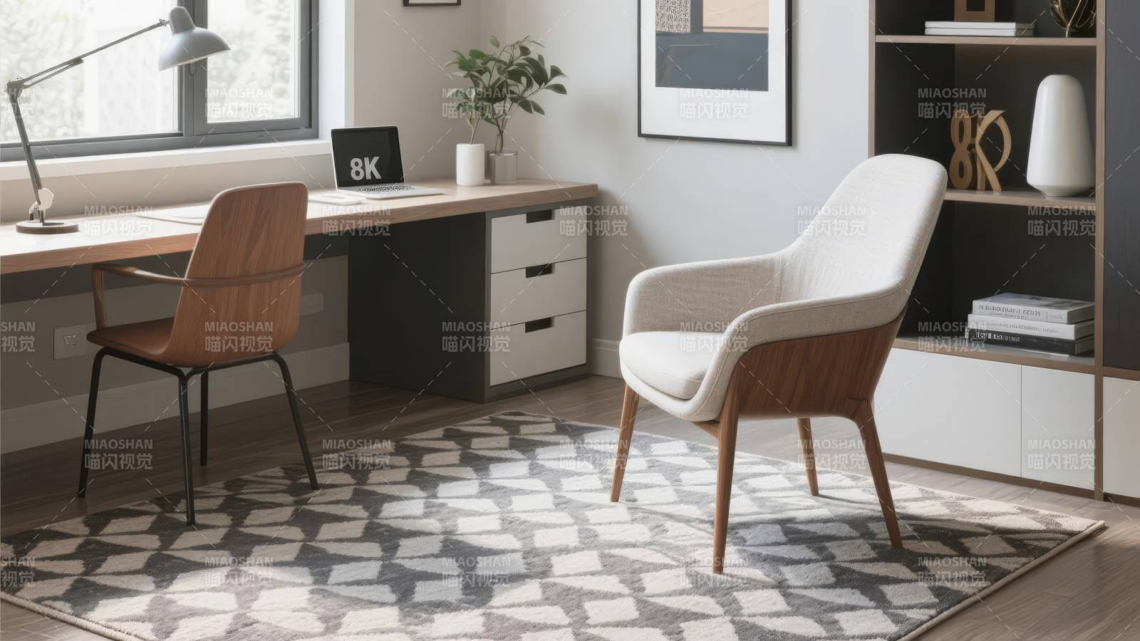 现代简约书房一角图片