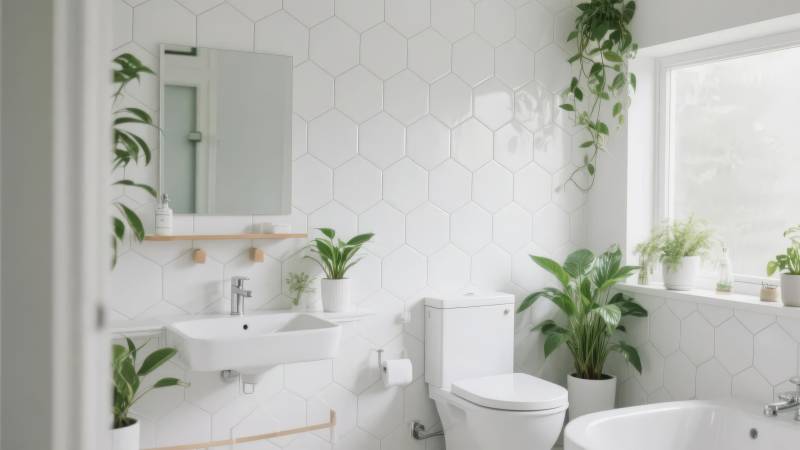 绿植点缀的现代浴室图片